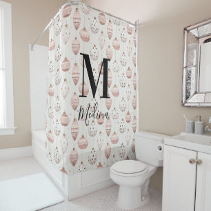 Christmas Pattern Orange Monogram Modern Script Shower Curtain