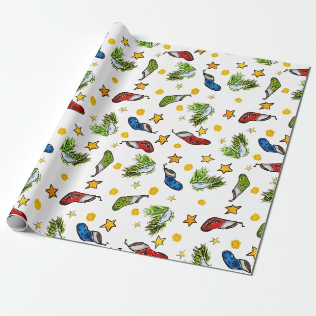 Christmas pattern ornament sumie wrapping paper (Unrolled)