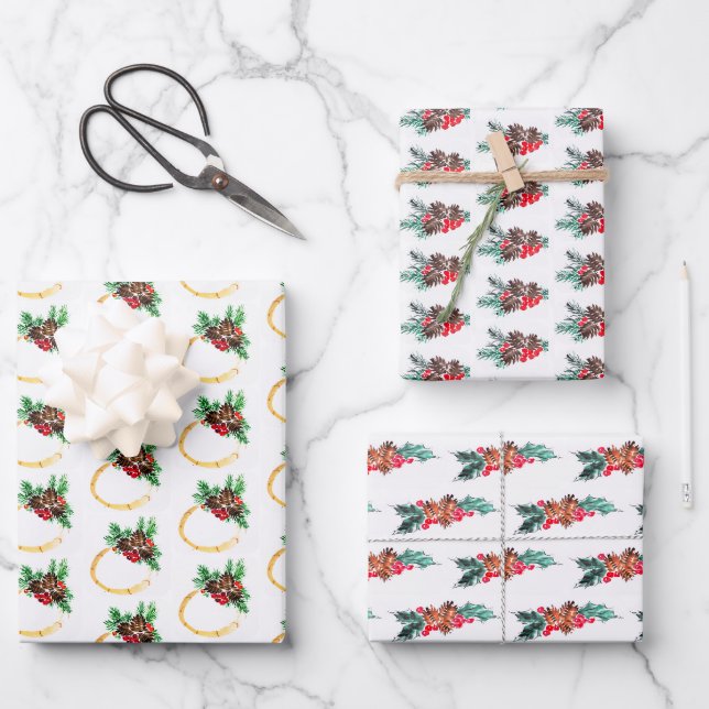 Christmas pattern ornament sumie wrapping paper sheet (Front)