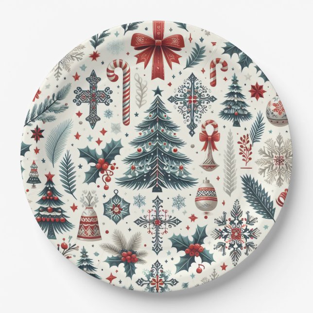 Christmas Pattern Paper Plate (Front)