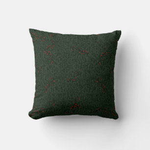 Christmas Pattern Pine Needles and Red Berries Cushion