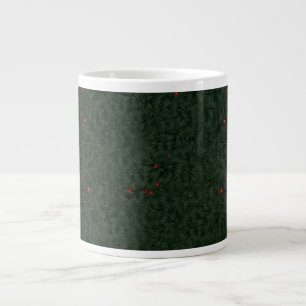 Christmas Pattern Pine Needles and Red Berries Large Coffee Mug