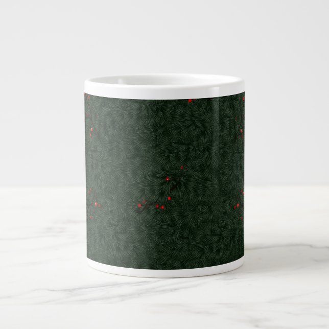 Christmas Pattern Pine Needles and Red Berries Large Coffee Mug (Front)