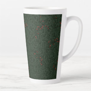 Christmas Pattern Pine Needles and Red Berries Latte Mug