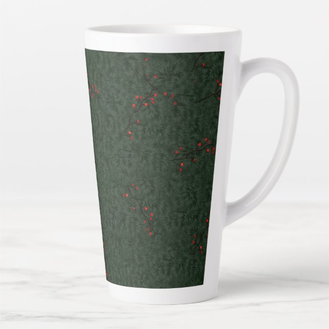 Christmas Pattern Pine Needles and Red Berries Latte Mug (Right)