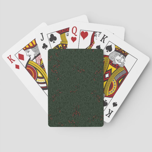 Christmas Pattern Pine Needles and Red Berries Playing Cards (Back)