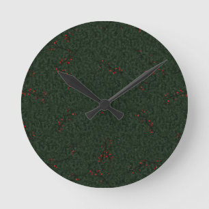 Christmas Pattern Pine Needles and Red Berries Round Clock