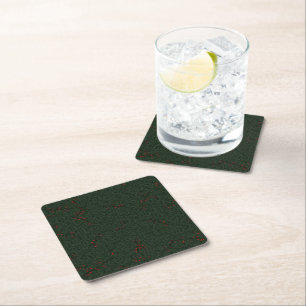 Christmas Pattern Pine Needles and Red Berries Square Paper Coaster