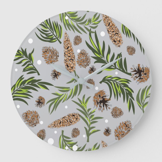 Christmas Pattern, Pine Snow 10 Large Clock (Front)