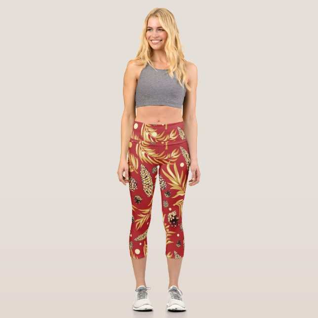 Christmas Pattern, Pine Snow 3 Capri Leggings (Front)