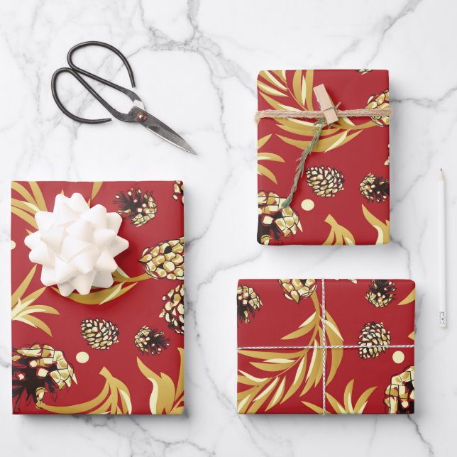 Christmas Pattern, Pine Snow 3 Wrapping Paper Sheet (Front)