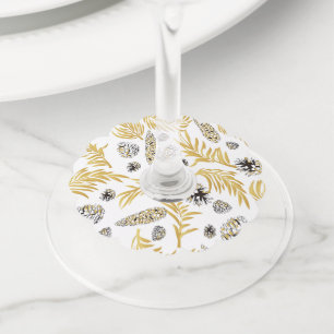 Christmas Pattern, Pine Snow 5 Wine Glass Tag