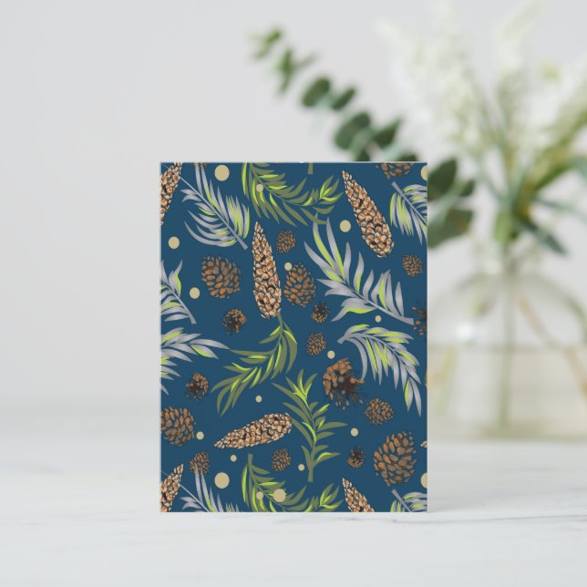 Christmas Pattern, Pine Snow 9 Holiday Postcard (Standing Front)