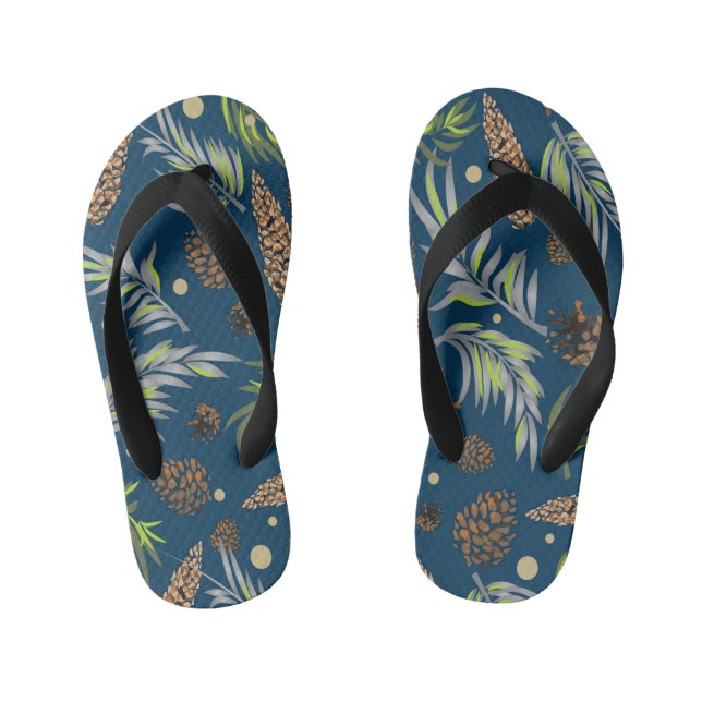Christmas Pattern, Pine Snow 9 Kid's Thongs (Footbed)