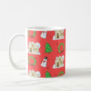 Christmas Pattern - Red Background Coffee Mug