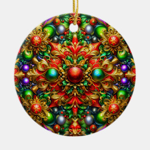 CHRISTMAS Pattern Red Purple Gold Green 3D ~ Ceramic Ornament