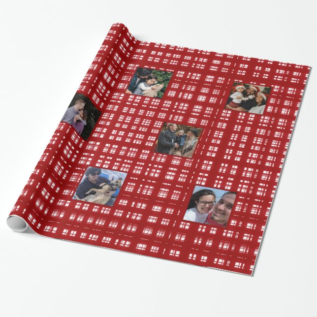Christmas Pattern Red & White, Square, 8 Photos Wrapping Paper (Unrolled)