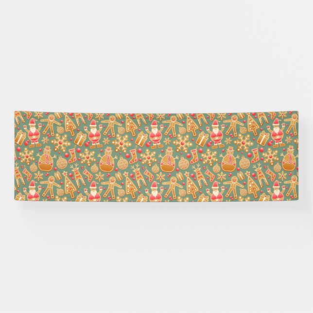 Christmas Pattern (Santa and Gingerbread) Banner (Horizontal)