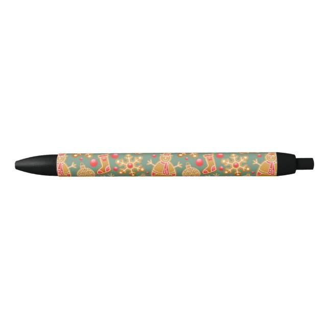 Christmas Pattern (Santa and Gingerbread) Black Ink Pen (Front)