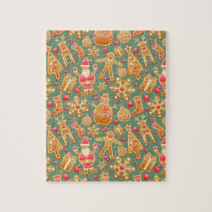 Christmas Pattern (Santa and Gingerbread) Jigsaw Puzzle