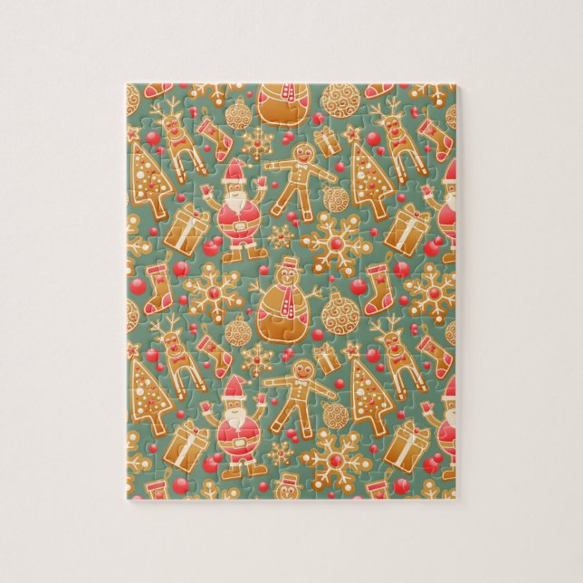 Christmas Pattern (Santa and Gingerbread) Jigsaw Puzzle (Vertical)