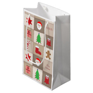 Christmas Pattern Small Gift Bag - Beige