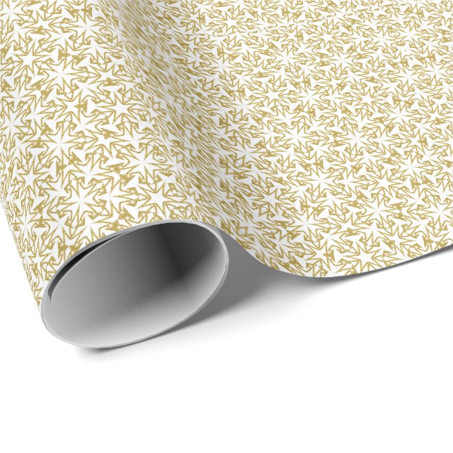 Christmas Pattern Snowflakes Gold Glitter Wrapping Paper (Roll Corner)