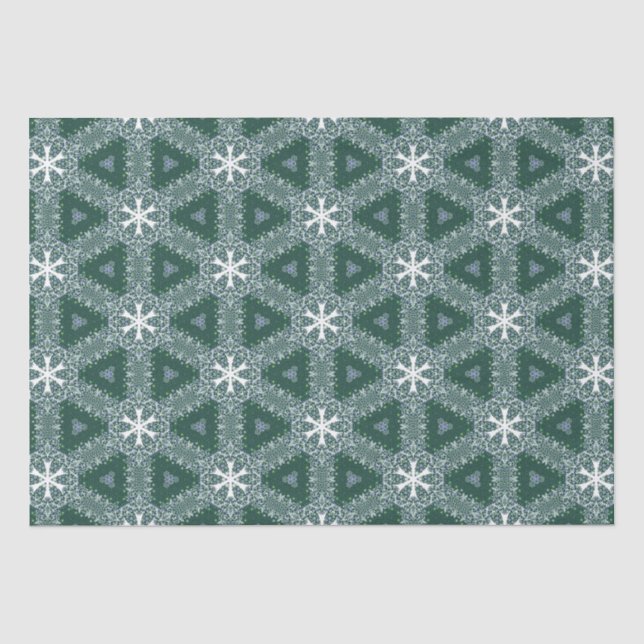 Christmas Pattern Snowflakes Green White Tissue Paper (Front)