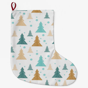 Christmas pattern snowflakes tree large christmas stocking