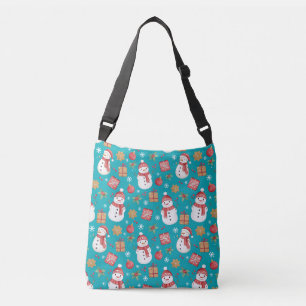 Christmas Pattern Snowman Holly Leaves And Present Crossbody Bag