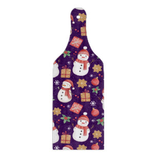 Christmas Pattern Snowman Holly Leaves And Present Cutting Board