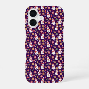 Christmas Pattern Snowman Holly Leaves And Present iPhone 16 Case