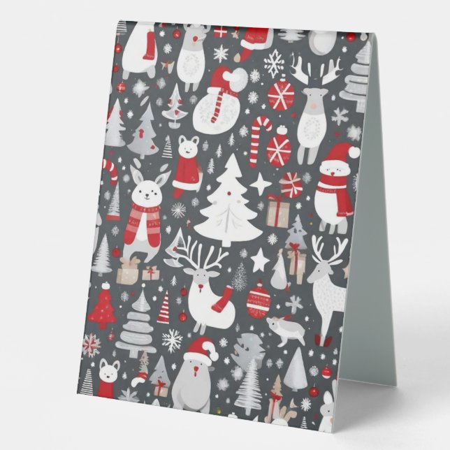 Christmas pattern snowman santa trees grey decor (Front)