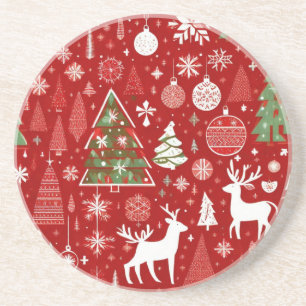 Christmas pattern snowman santa trees grey decor coaster
