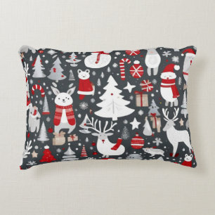 Christmas pattern snowman santa trees grey decor decorative cushion