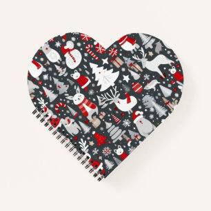 Christmas pattern snowman santa trees grey decor notebook