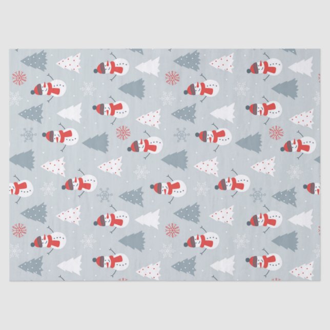 Christmas Pattern Snowman & Winter Trees Tissue Paper (Front)