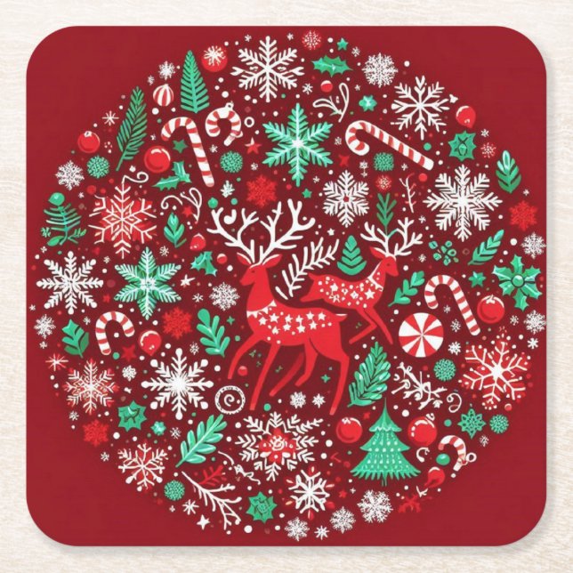 Christmas pattern square paper coaster (Front)