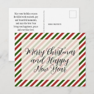 Christmas Pattern - Stripes Red Green White 1 Holiday Postcard