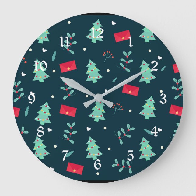 Christmas pattern, trees and holly, large clock (Front)