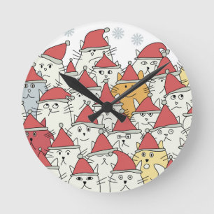 Christmas pattern with a lot of funny cats round clock