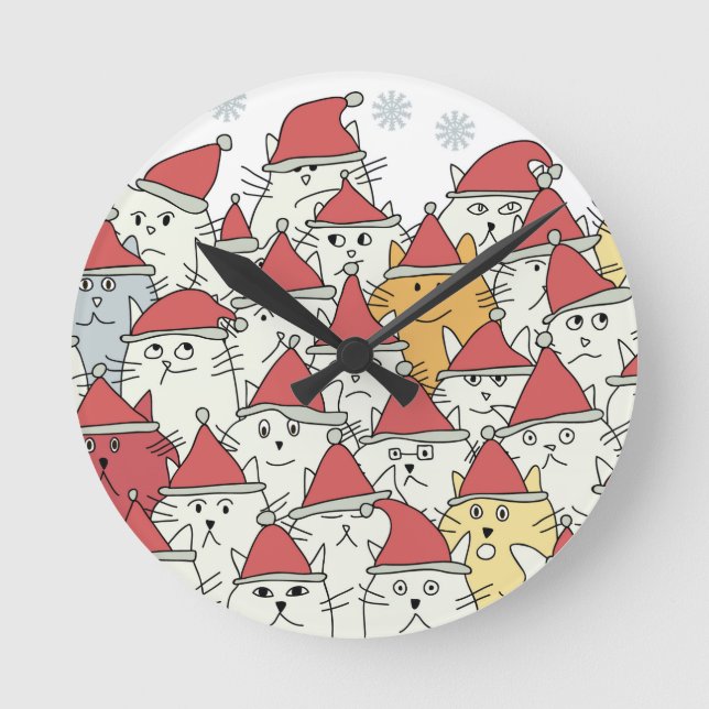 Christmas pattern with a lot of funny cats round clock (Front)