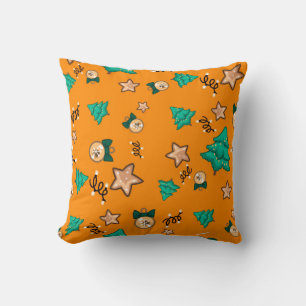 Christmas pattern with candles, Tangerinesbackgrou Cushion