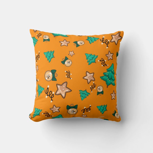 Christmas pattern with candles, Tangerinesbackgrou Cushion (Front)
