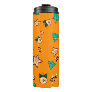 Christmas pattern with candles, Tangerinesbackgrou Thermal Tumbler