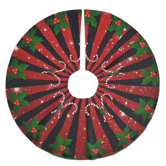 Christmas pattern with candy canes brushed polyester tree skirt (Front)