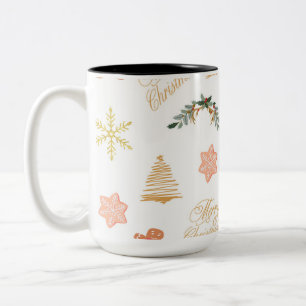 christmas pattern with christmas tree cookies Two-Tone coffee mug