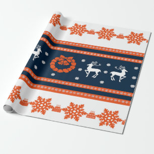 Christmas Pattern with Deer and Snowflakes Wrapping Paper