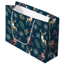 Christmas Pattern With Deer & Bullfinches Blue
