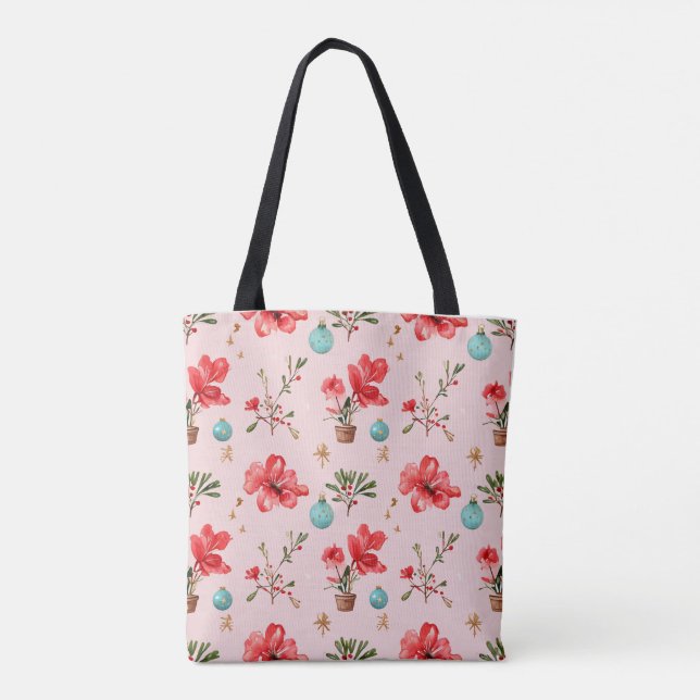 Christmas Pattern With Flowers, Mistletoe Tote Bag (Back)